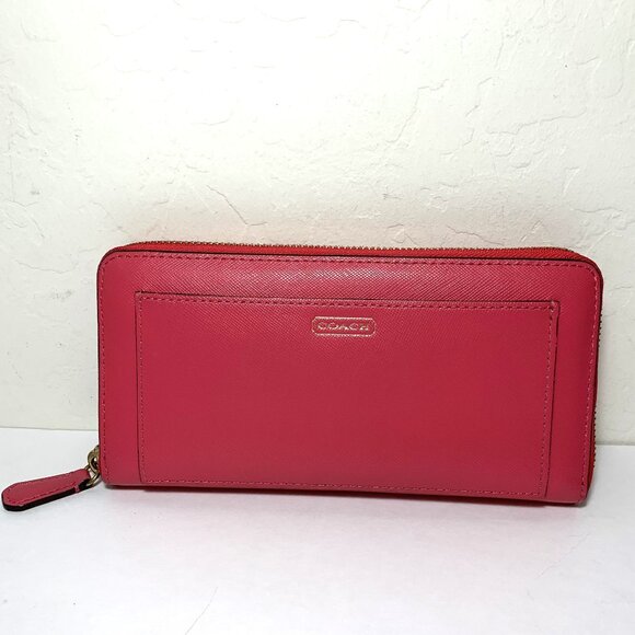 Coach Accordion Zip Around Long Wallet Crossgrain Leather Pink - Picture 1 of 7